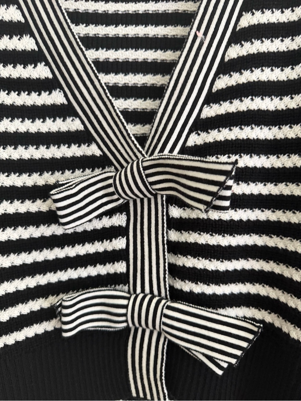 Anthropologie Black & White Striped V-Neck Tie-Front Sweater - Picture 5 of 7